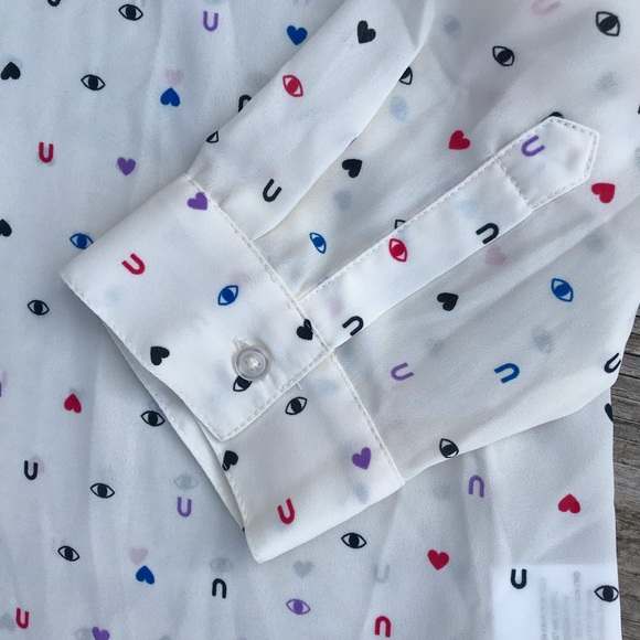 NWT ModCloth Eye Heart U You Pleasant Confidence Tie Neck Blouse Ivory I Love U - Picture 9 of 12